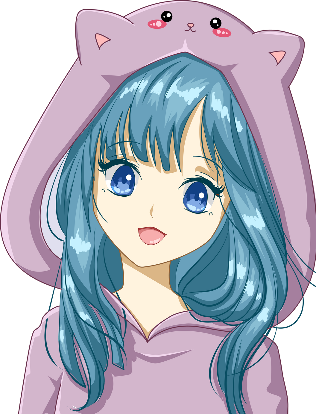 Beautiful anime girl with cat jacket character cartoon